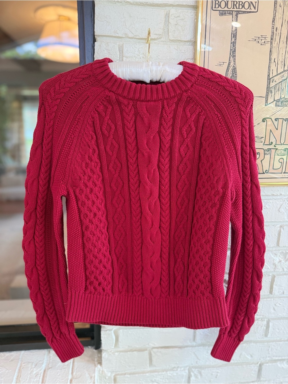GAP Women's Crimson Cable-Knit Crewneck Sweater